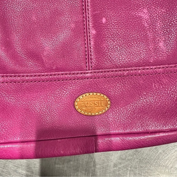 FOSSIL TAYLOR MAGENTA PURPLE+BROWN TRIM LEATHER CROSSBODY,TOTE,HAND BAG - Picture 2 of 9